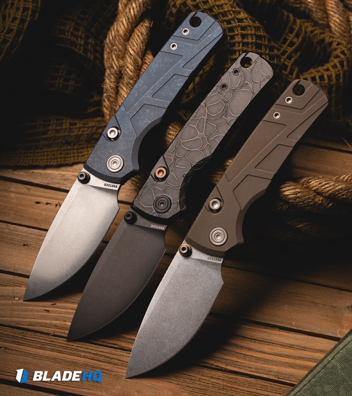 Vosteed Porcupine TiSlim Top Button Lock Knife Blue SW Titanium (3" SW S90V)